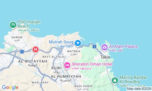 Ausschnitt der Weltkarte zu Mutrah Beach