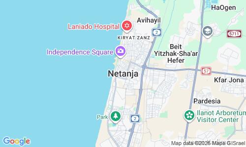 Ausschnitt der Weltkarte zu Netanya Central Beach