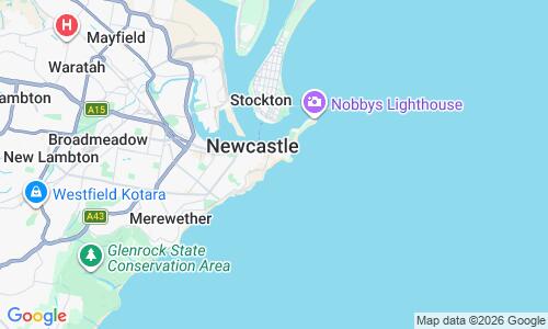 Ausschnitt der Weltkarte zu Newcastle Beach