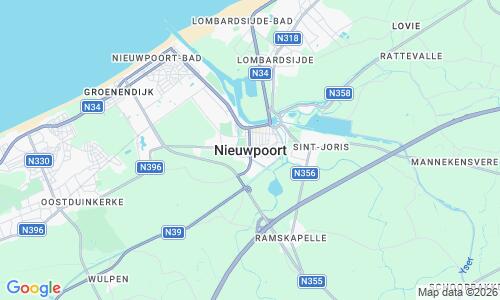 Ausschnitt der Weltkarte zu Nieuwpoort Strand