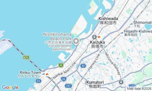 Ausschnitt der Weltkarte zu Nishikinohama Beach Park