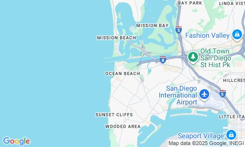 Ausschnitt der Weltkarte zu Ocean Beach