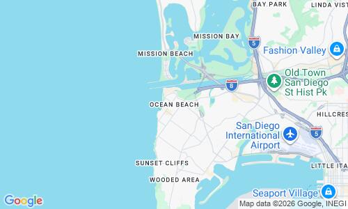 Ausschnitt der Weltkarte zu Ocean Beach