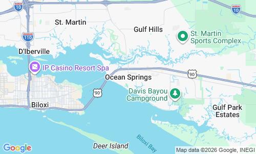 Ausschnitt der Weltkarte zu Ocean Springs Strand