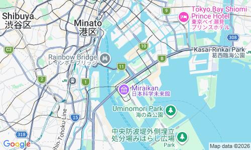 Ausschnitt der Weltkarte zu Odaiba Beach