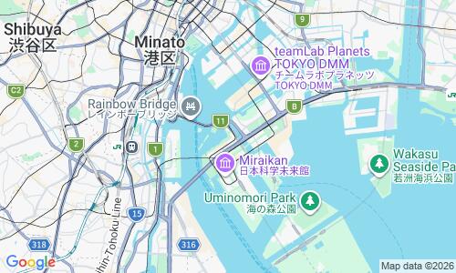 Ausschnitt der Weltkarte zu Odaiba Beach