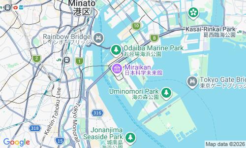 Ausschnitt der Weltkarte zu Odaiba Strand