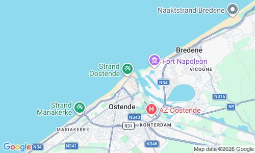 Ausschnitt der Weltkarte zu Ostende Strand