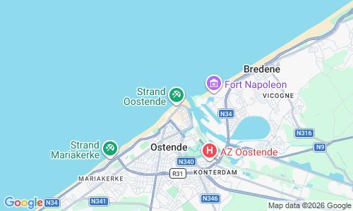 Ausschnitt der Weltkarte zu Ostende Strand