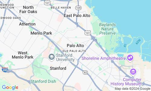 Ausschnitt der Weltkarte zu Palo Alto