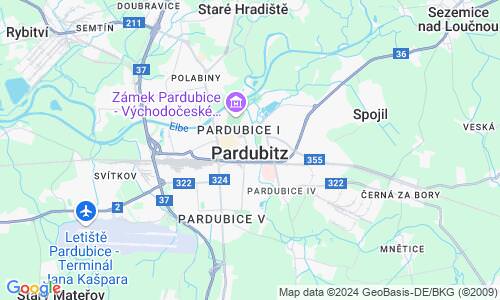 Ausschnitt der Weltkarte zu Pardubice