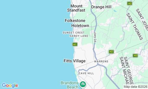 Ausschnitt der Weltkarte zu Paynes Bay Beach