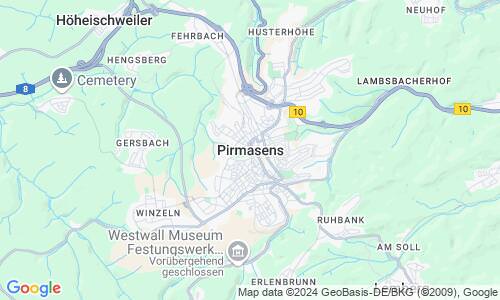 Ausschnitt der Weltkarte zu Pirmasens