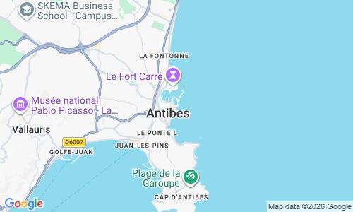 Ausschnitt der Weltkarte zu Plage de la Gravette Antibes