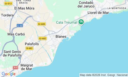 Ausschnitt der Weltkarte zu Platja de Blanes