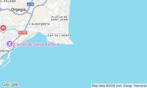 Ausschnitt der Weltkarte zu Playa de Cabo de la Huerta