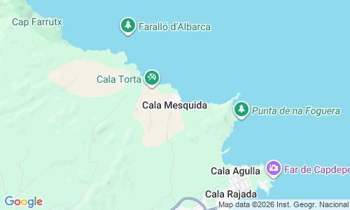 Ausschnitt der Weltkarte zu Playa de Cala Mesquida