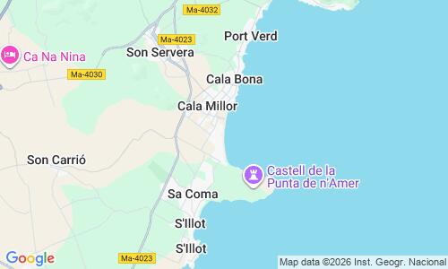 Ausschnitt der Weltkarte zu Playa de Cala Millor