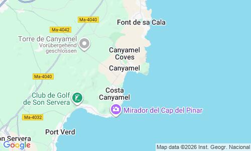 Ausschnitt der Weltkarte zu Playa de Canyamel