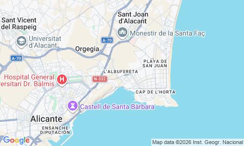 Ausschnitt der Weltkarte zu Playa de la Albufereta