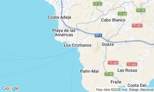 Ausschnitt der Weltkarte zu Playa de Los Tarajales