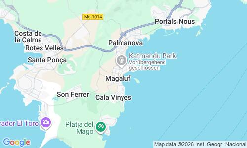 Ausschnitt der Weltkarte zu Playa de Magaluf