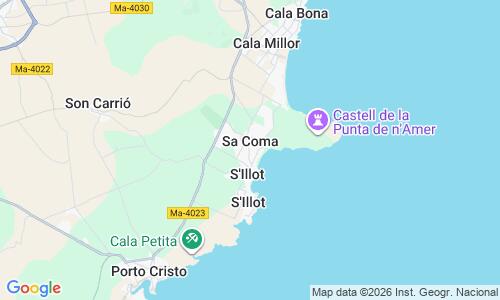 Ausschnitt der Weltkarte zu Playa de Sa Coma