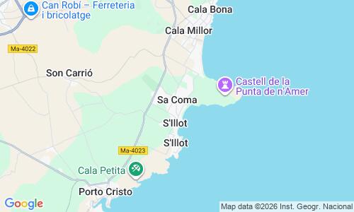 Ausschnitt der Weltkarte zu Playa de Sa Coma