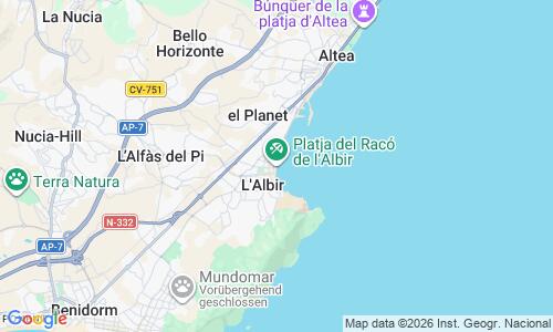 Ausschnitt der Weltkarte zu Playa del Albir