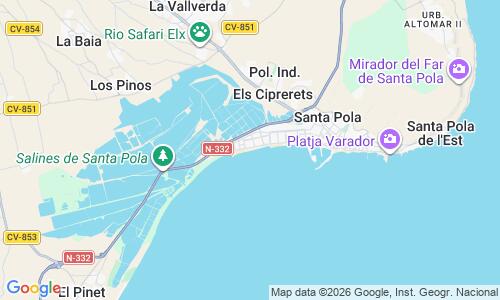 Ausschnitt der Weltkarte zu Playa Tamarit Santa Pola