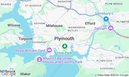 Ausschnitt der Weltkarte zu Plymouth