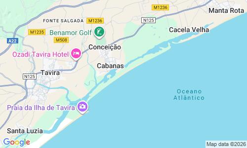 Ausschnitt der Weltkarte zu Praia de Cabanas de Tavira