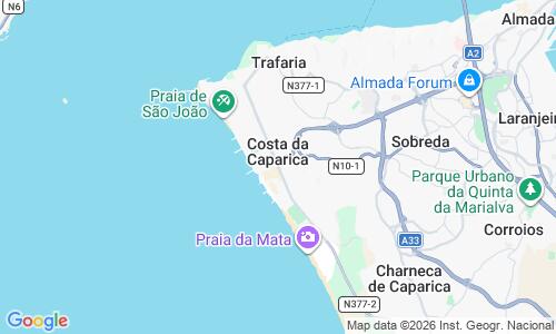 Ausschnitt der Weltkarte zu Praia de Costa da Caparica