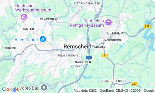 Ausschnitt der Weltkarte zu Remscheid