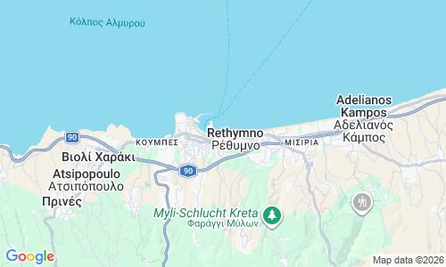 Ausschnitt der Weltkarte zu Rethymno Beach