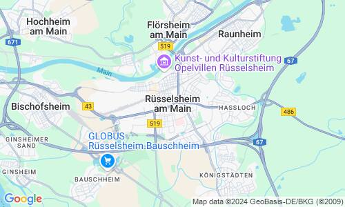 Ausschnitt der Weltkarte zu Rüsselsheim am Main