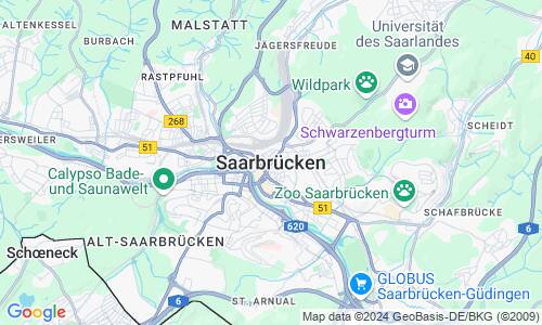 Ausschnitt der Weltkarte zu Saarbrücken