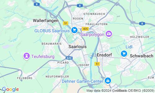 Ausschnitt der Weltkarte zu Saarlouis