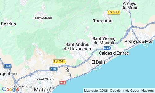 Ausschnitt der Weltkarte zu Sant Andreu de Llavaneres Strand