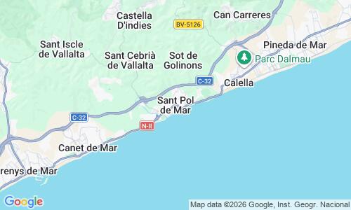 Ausschnitt der Weltkarte zu Sant Pol de Mar Strand