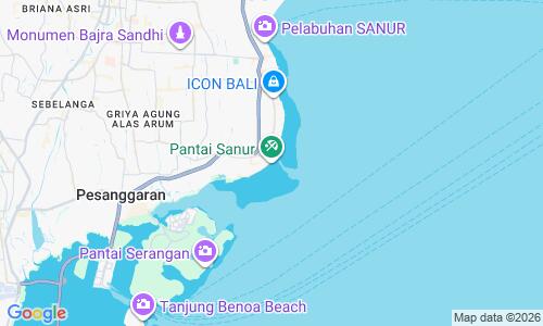 Ausschnitt der Weltkarte zu Sanur Beach