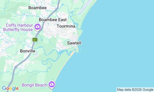 Ausschnitt der Weltkarte zu Sawtell Beach