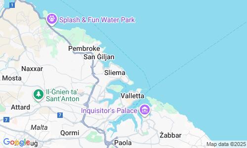 Ausschnitt der Weltkarte zu Sliema Beach