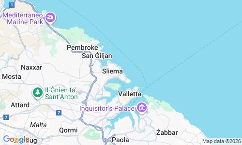Ausschnitt der Weltkarte zu Sliema Beach