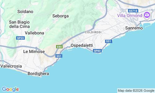 Ausschnitt der Weltkarte zu Spiaggia di Ospedaletti - Lungomare