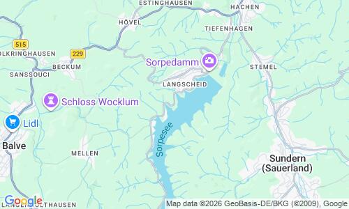 Ausschnitt der Weltkarte zu Strandbad Langschede am Sorpesee