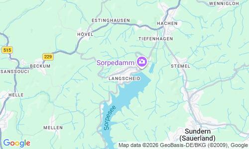 Ausschnitt der Weltkarte zu Strandbad Langscheid