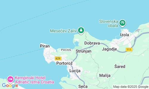 Ausschnitt der Weltkarte zu Strunjan Beach