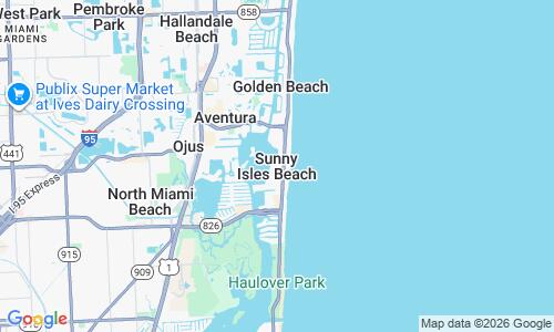 Ausschnitt der Weltkarte zu Sunny Isles Beach Municipal Beach