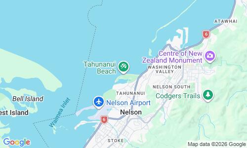 Ausschnitt der Weltkarte zu Tahunanui Beach